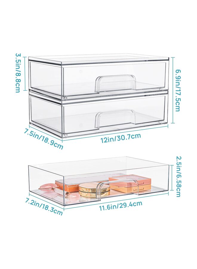 LAMAY 2PCS 12''W Clear Stackable Storage Drawers, Acrylic Plastic Organizers Bins for Makeup Palettes, Cosmetics, and Beauty Supplies,Ideal for Vanity, Bathroom,Cabinet,Desk Organization - Image 2